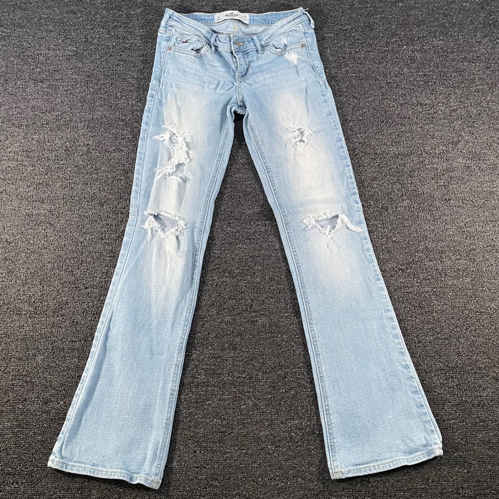 Hollister Flare Jeans Womens 1S 25x31 Light Wash Good Distressed Low Rise